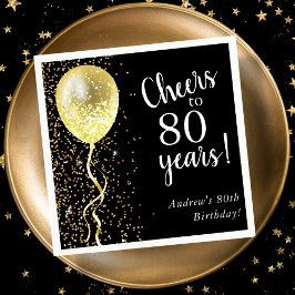 Serviette En Papier Noir & Or | 80e anniversaire du ballon de la Parti