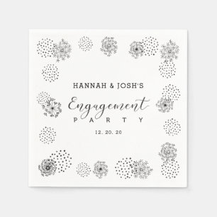 Serviette En Papier Noir   Parti d'engagement floral moderne Napkin