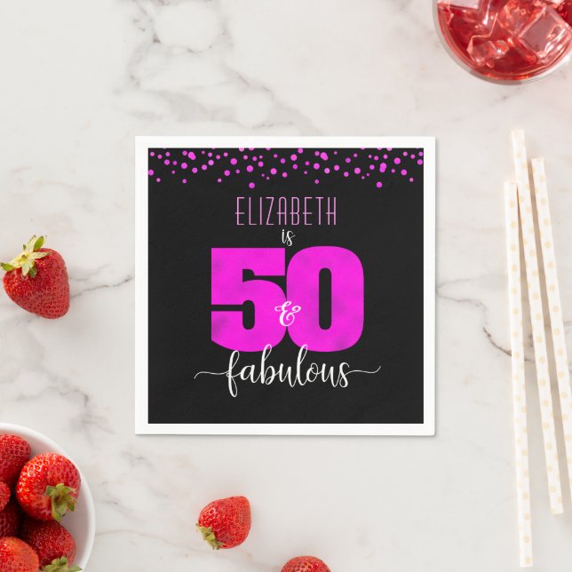 Serviette En Papier Noir rose chaud cinquante fabuleux anniversaire au (En situation)
