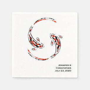 Serviette En Papier Noir & Rouge Japonais Poisson Koi Mariage artistiq