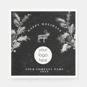 Serviette En Papier Noir Rustique Blanc Vacances Affaires Logo Noël