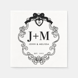 Serviette En Papier Noir Vintage Coquette Bow Anniversaire Napkin