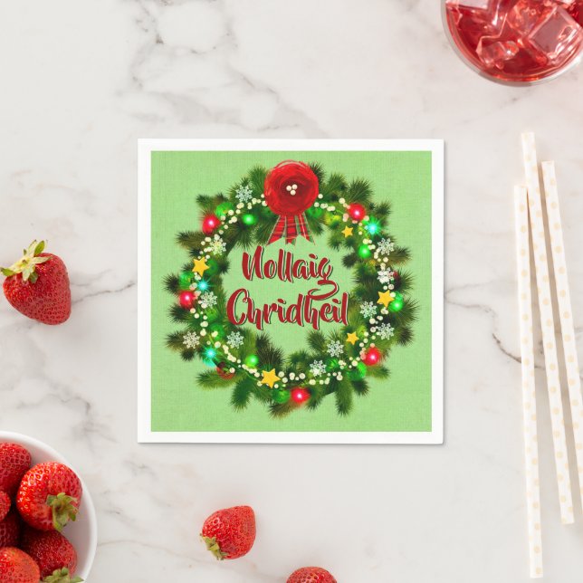 Serviette En Papier Nollaig Chridheil Cocktail de Noël écossais (En situation)