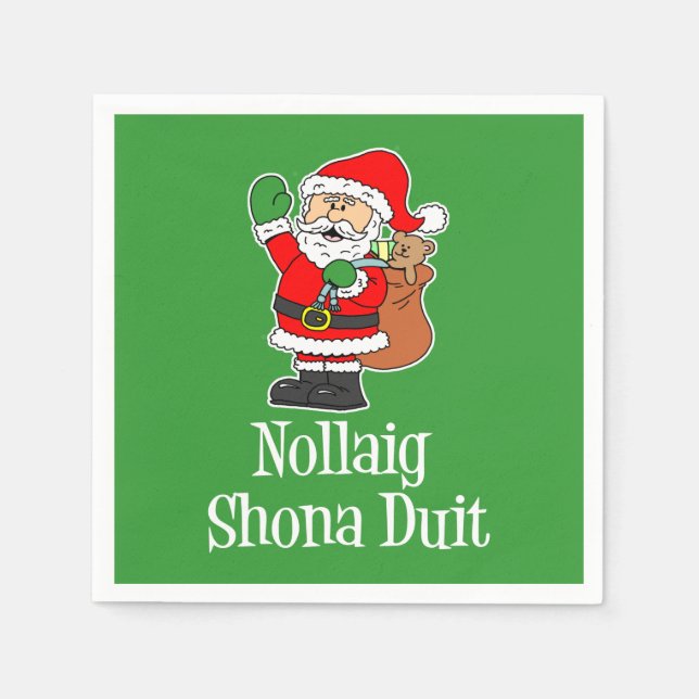 Serviette En Papier Nollaig Shona Duit Irish Christmas Père Noël (Devant)