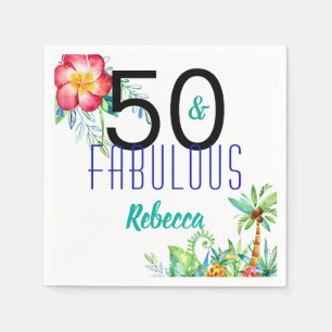 Serviette En Papier Nom 50 et cinquantième anniversaire floral