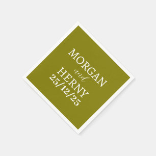 Serviette En Papier NOM customisé ÉLÉGANT MODERNE OLIVE VERT MARIAGE
