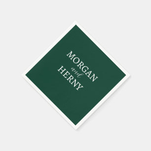 Serviette En Papier NOM customisé ÉLÉGANT MODERNE SOMBRE VERT MARIAGE