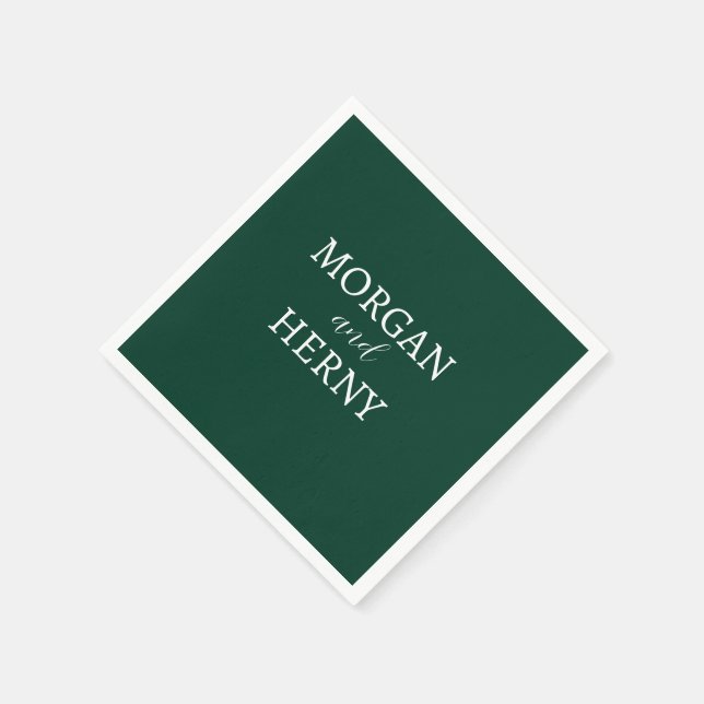 Serviette En Papier NOM customisé ÉLÉGANT MODERNE SOMBRE VERT MARIAGE (Coin)