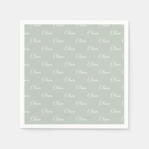 Serviette En Papier Nom customisé Sage Green White Script