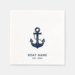 Serviette En Papier Nom de bateau personnalisé bleu marine nautique
