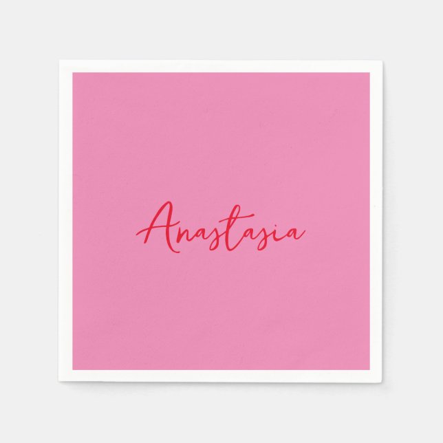 Serviette En Papier Nom de calligraphie professionnelle rose personnal (Devant)