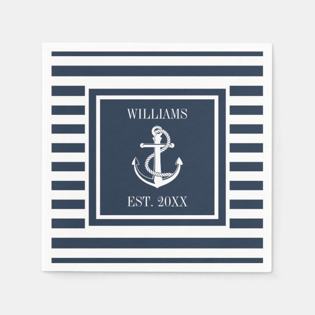 Serviette En Papier Nom de famille Ancre nautique Bateau Marine Bleu S (Devant)