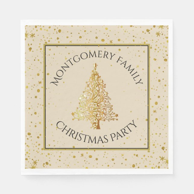 Serviette En Papier Nom de famille, Arbre de Noël Or, Fête (Devant)
