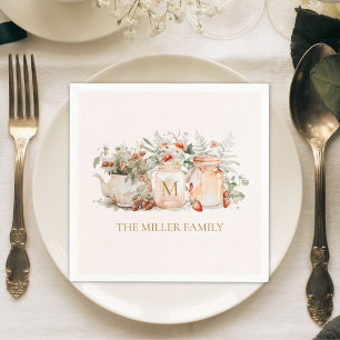 Serviette En Papier Nom de famille botanique floral de forêt monogramm