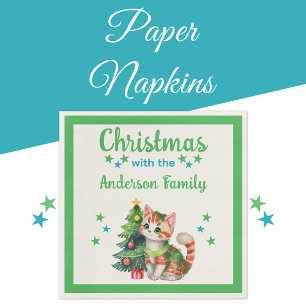 Serviette En Papier Nom de famille chat arbre vert