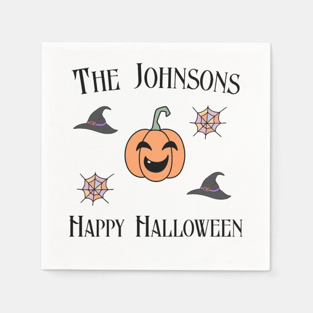 Serviette En Papier Nom de famille de la fête d'Halloween (Devant)