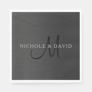 Serviette En Papier Nom de famille élégant Monogramme & Gradient Grey'