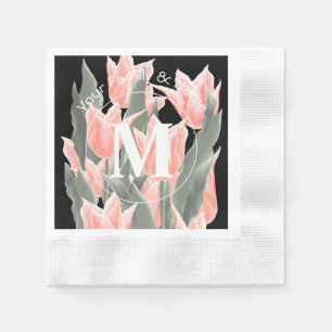 Serviette En Papier Nom de famille élégant Monogramme Peach Tulips Pei