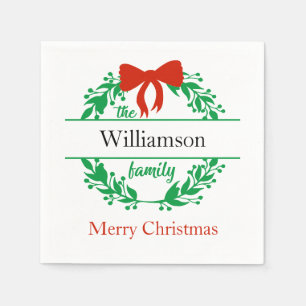 Serviette En Papier Nom de famille Monogramme Rouge Vert Noël