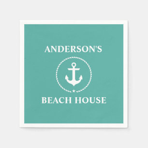 Serviette En Papier Nom de famille nautique Maison de plage
