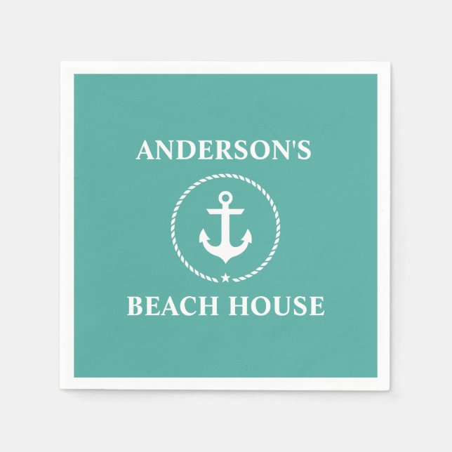 Serviette En Papier Nom de famille nautique Maison de plage (Devant)