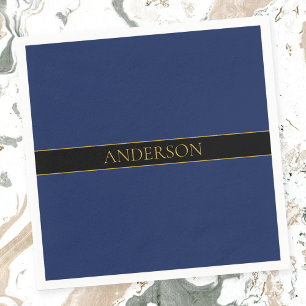 Serviette En Papier Nom de famille ou nom commercial Marine Blue & Gol