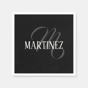 Serviette En Papier Nom de famille personnalisé élégant noir   Nom