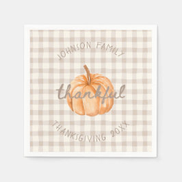 Serviette En Papier Nom de famille personnalisé Gingham neutre reconna