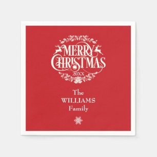 Serviette En Papier Nom de famille personnalisé Joyeux Noël Rouge