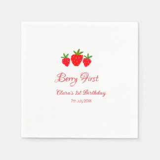 Serviette En Papier nom de fraise rouge 1er anniversaire stylis
