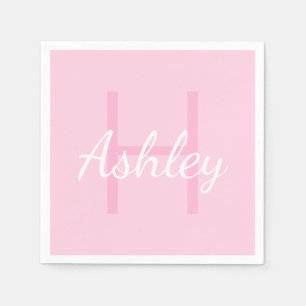 Serviette En Papier Nom de la fille mignonne Monogrammed   Rose et bla