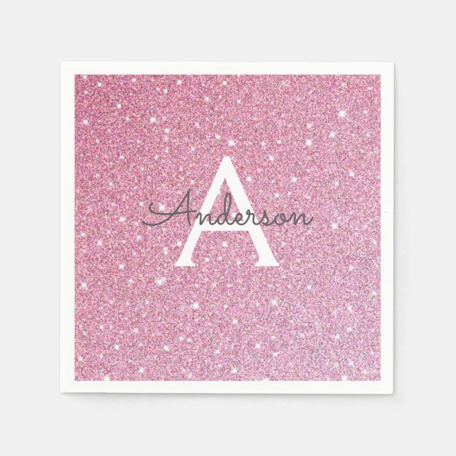 Serviette En Papier Nom de Parties scintillant rose (Devant)