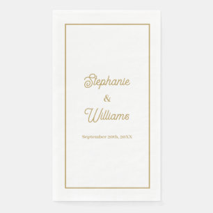 Serviette En Papier Nom de script élégant blanc or mariage minimaliste