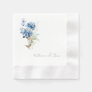 Serviette En Papier Nom de script moderne Blue Hydrangea Mariage