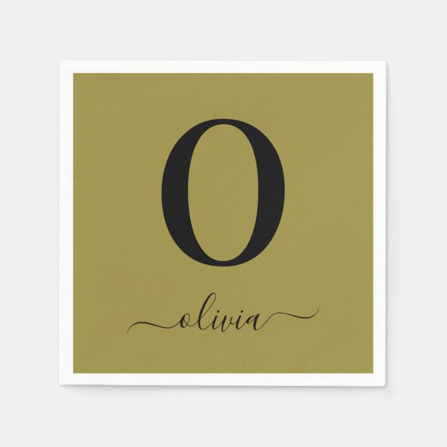 Serviette En Papier Nom De Script Monogramme Or Personnalisé Et Noir (Devant)