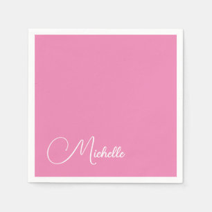 Serviette En Papier Nom d'écriture moderne professionnel rose blanc