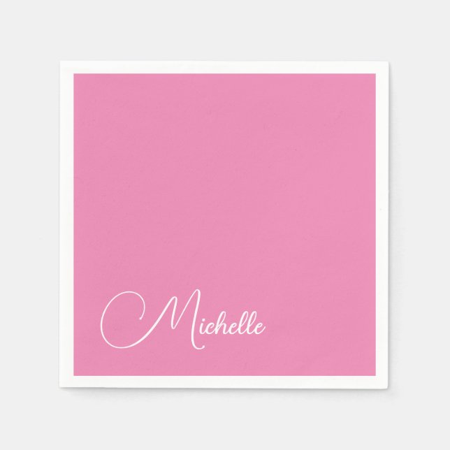 Serviette En Papier Nom d'écriture moderne professionnel rose blanc (Devant)