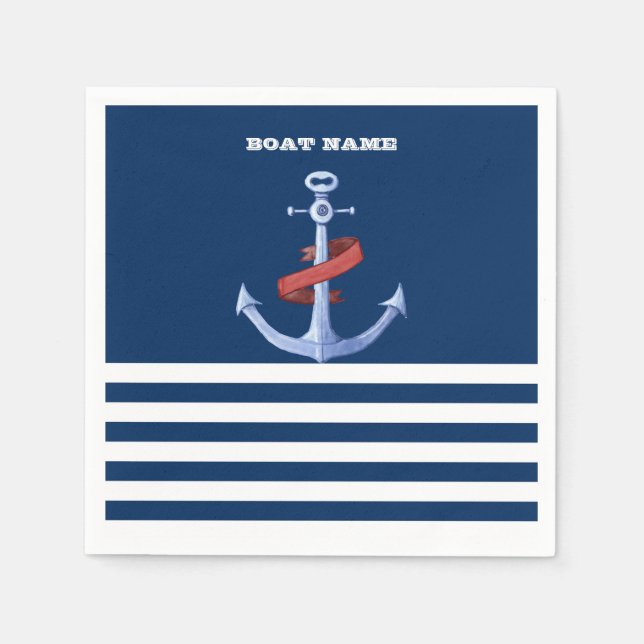Serviette En Papier Nom du bateau Ancre, Bleu de la Marine (Devant)