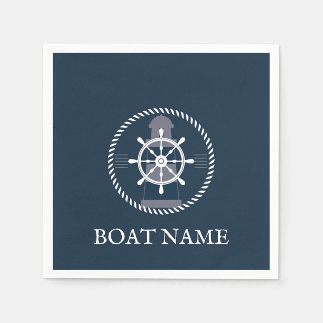 Serviette En Papier Nom du bateau Marine Bleu Nautique Personnalisé (Devant)