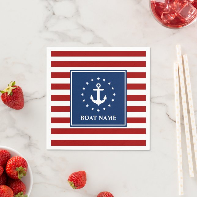 Serviette En Papier Nom du bateau nautique Ancre Stars Stripes RWB (En situation)