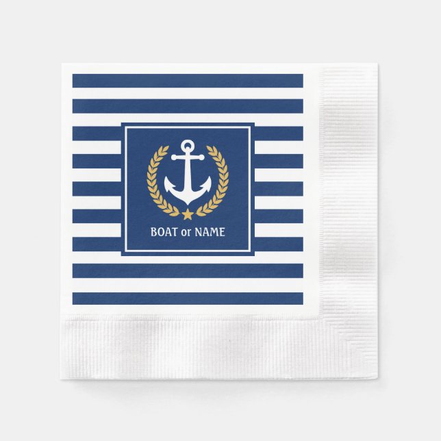 Serviette En Papier Nom du bateau ou Ancre familiale Gold Laurel Strip (Devant)