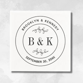 Serviette En Papier Nom du couple de mariage à monogramme floral botan