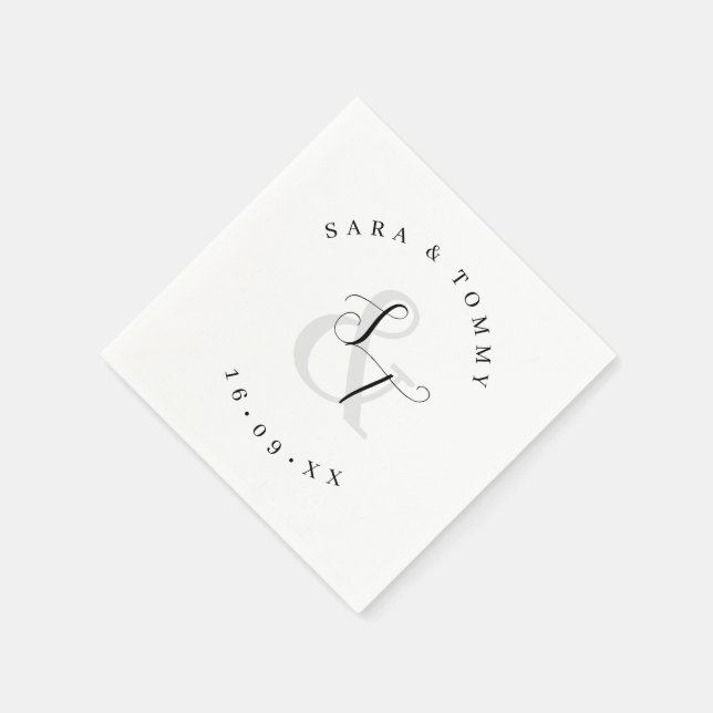 Serviette En Papier Nom du couple monogrammé Mariage élégant (Coin)