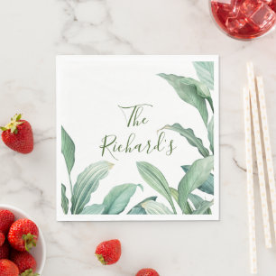 Serviette En Papier Nom du monogramme des Feuilles tropicaux verts