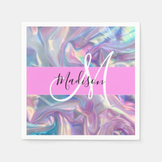 Serviette En Papier Nom du monogramme d'iridescendance rose-fille