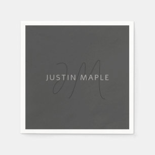 Serviette En Papier Nom et monogramme du cool   gris foncé