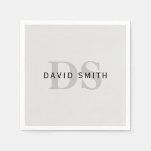 Serviette En Papier Nom et monogramme modernes   Gris et noir modifiab