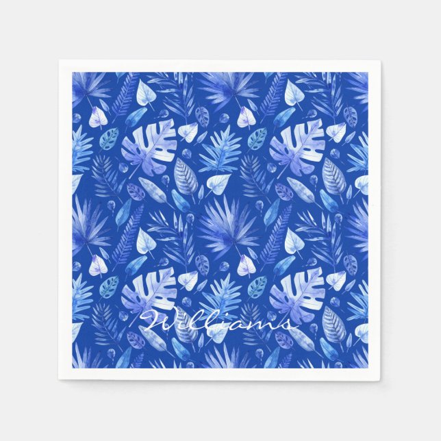 Serviette En Papier Nom Feuilles tropicaux Cobalt Blue Standard Cockta (Devant)