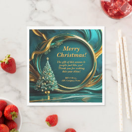 Serviette En Papier Nom Message Société Green Gold Christmas Tree