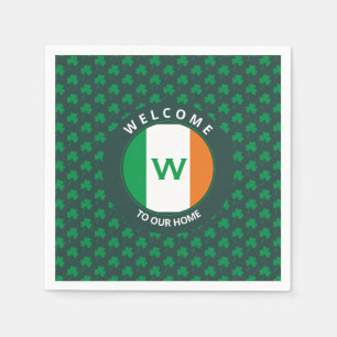 Serviette En Papier Nom moderne Monogram Irish Flag Shamrock